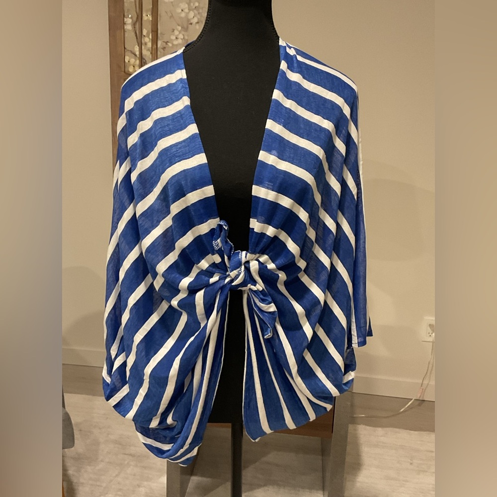 Cejon Vibrant, blue, and white striped cover-up.